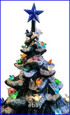 Vintage Massive Flocked Ceramic Green 22 Lighted Christmas Tree Music Box Base