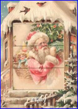 Vintage Mechanical Shutter Christmas Postcard Santa Claus Tree Toys/girl Doll