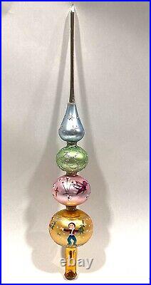 Vintage Mercury Glass, Hand Painted 4 Tier Tree Topper, Poland. Original Box