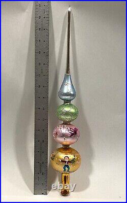 Vintage Mercury Glass, Hand Painted 4 Tier Tree Topper, Poland. Original Box