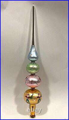 Vintage Mercury Glass, Hand Painted 4 Tier Tree Topper, Poland. Original Box