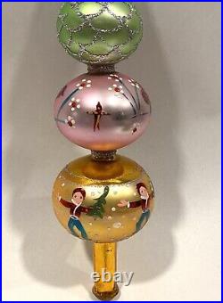 Vintage Mercury Glass, Hand Painted 4 Tier Tree Topper, Poland. Original Box