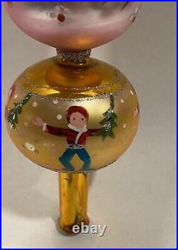 Vintage Mercury Glass, Hand Painted 4 Tier Tree Topper, Poland. Original Box