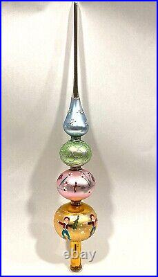 Vintage Mercury Glass, Hand Painted 4 Tier Tree Topper, Poland. Original Box