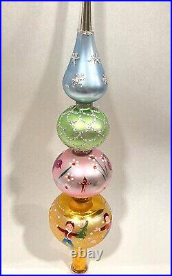 Vintage Mercury Glass, Hand Painted 4 Tier Tree Topper, Poland. Original Box