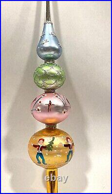 Vintage Mercury Glass, Hand Painted 4 Tier Tree Topper, Poland. Original Box