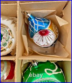 Vintage Mercury Glass Multicolor Indent Christmas Tree Ornaments Set Of 14