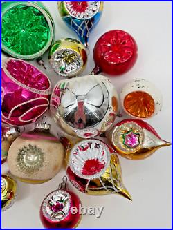 Vintage Mercury Glass Multicolor Indent Christmas Tree Ornaments Set Of 14