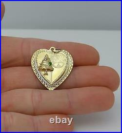 Vintage Merry Christmas Tree Double Heart Pendant In 14k Yellow Gold