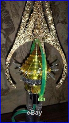 Vintage Merry Glow Christmas tree topper Cathedral Style Rotating spinning