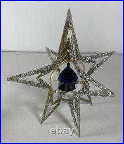 Vintage Merry Glow Round Christmas NOT Rotating Ornament Tree Topper Silver Blue