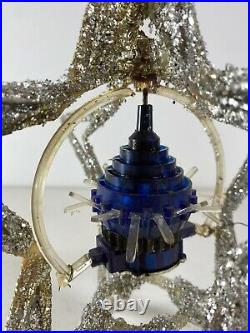 Vintage Merry Glow Round Christmas NOT Rotating Ornament Tree Topper Silver Blue