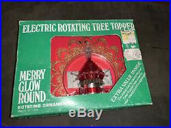 Vintage Merry Glow Round HALO Lighted Rotating Christmas Tree Topper Spinner