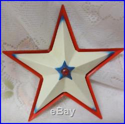 Vintage Metal American Color Red Blue White Star Christmas Tree Light Cover