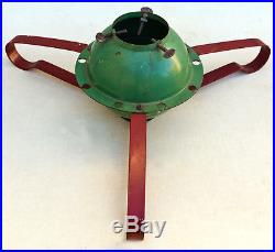 Vintage Metal Mod Red & Green Christmas Tree Stand Holder Round Ball Base