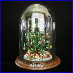 Vintage Micro Bead Christmas Tree withOrnaments & Toys Under Glass Dome/Cloche 12