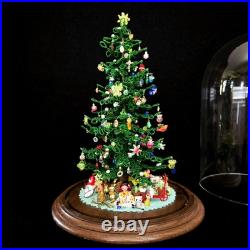 Vintage Micro Bead Christmas Tree withOrnaments & Toys Under Glass Dome/Cloche 12