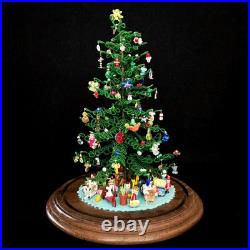 Vintage Micro Bead Christmas Tree withOrnaments & Toys Under Glass Dome/Cloche 12