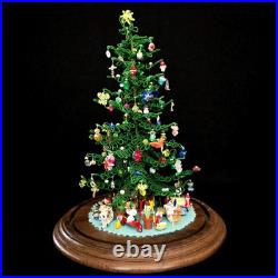 Vintage Micro Bead Christmas Tree withOrnaments & Toys Under Glass Dome/Cloche 12