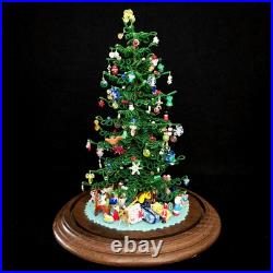 Vintage Micro Bead Christmas Tree withOrnaments & Toys Under Glass Dome/Cloche 12