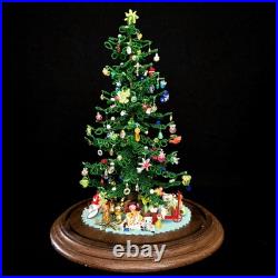 Vintage Micro Bead Christmas Tree withOrnaments & Toys Under Glass Dome/Cloche 12