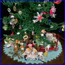 Vintage Micro Bead Christmas Tree withOrnaments & Toys Under Glass Dome/Cloche 12