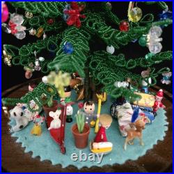 Vintage Micro Bead Christmas Tree withOrnaments & Toys Under Glass Dome/Cloche 12