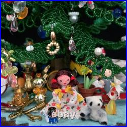 Vintage Micro Bead Christmas Tree withOrnaments & Toys Under Glass Dome/Cloche 12