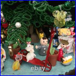 Vintage Micro Bead Christmas Tree withOrnaments & Toys Under Glass Dome/Cloche 12