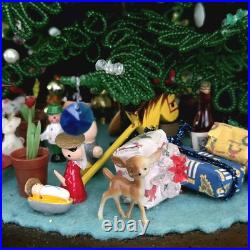 Vintage Micro Bead Christmas Tree withOrnaments & Toys Under Glass Dome/Cloche 12
