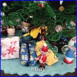 Vintage Micro Bead Christmas Tree withOrnaments & Toys Under Glass Dome/Cloche 12