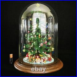 Vintage Micro Bead Christmas Tree withOrnaments & Toys Under Glass Dome/Cloche 12