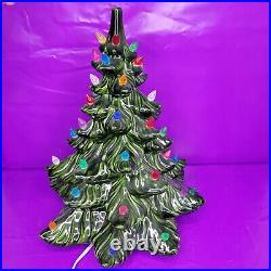 Vintage Mid-Century 12 Handmade Green Ceramic Lighted Christmas Tree NO Base TY
