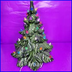 Vintage Mid-Century 12 Handmade Green Ceramic Lighted Christmas Tree NO Base TY