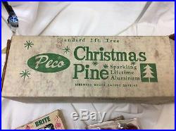 Vintage Mid Century 2 Ft. Gleming Shiny Aluminum Silver Christmas Tree, Org Box