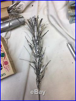 Vintage Mid Century 2 Ft. Gleming Shiny Aluminum Silver Christmas Tree, Org Box
