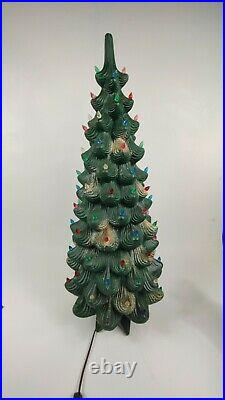 Vintage Mid Century Ceramic Christmas Tree 32 Light Up w Base and Bulbs 1974