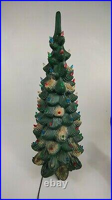 Vintage Mid Century Ceramic Christmas Tree 32 Light Up w Base and Bulbs 1974