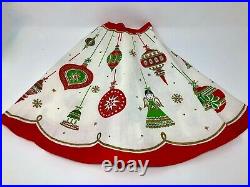 Vintage Mid Century Christmas Tree Skirt Shiny Brite Ornaments Angels Snowflakes