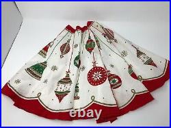 Vintage Mid Century Christmas Tree Skirt Shiny Brite Ornaments Angels Snowflakes