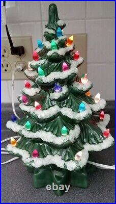 Vintage Mid Century Holland Mold Ceramic Flocked Christmas Tree 14 withLights