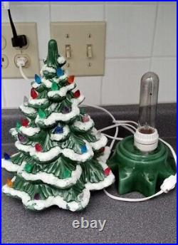Vintage Mid Century Holland Mold Ceramic Flocked Christmas Tree 14 withLights