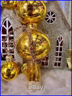 Vintage Mid Century Mercury Glass Orb Christmas Tree Topper Wire Mesh Space Era