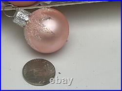 Vintage Miniature Glass Christmas Tree Ornaments Set 56 Balls +Topper Pink White
