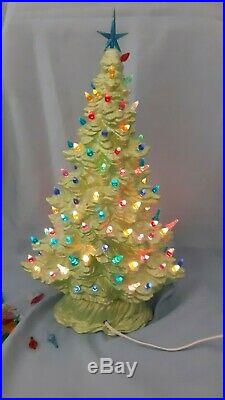 Vintage Mint Green Light Up Ceramic Christmas Tree Rare Narrow Design 16