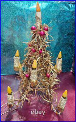 Vintage Mirostar 18 Gold Christmas Tree Red Mercury Glass GOLD MESH 9 CANDLES