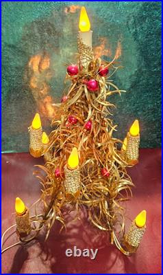 Vintage Mirostar 18 Gold Christmas Tree Red Mercury Glass GOLD MESH 9 CANDLES