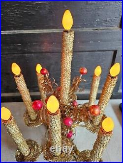 Vintage Mirostar 18 Gold Christmas Tree Red Mercury Glass GOLD MESH 9 CANDLES