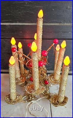 Vintage Mirostar 18 Gold Christmas Tree Red Mercury Glass GOLD MESH 9 CANDLES