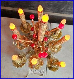 Vintage Mirostar 18 Gold Christmas Tree Red Mercury Glass GOLD MESH 9 CANDLES